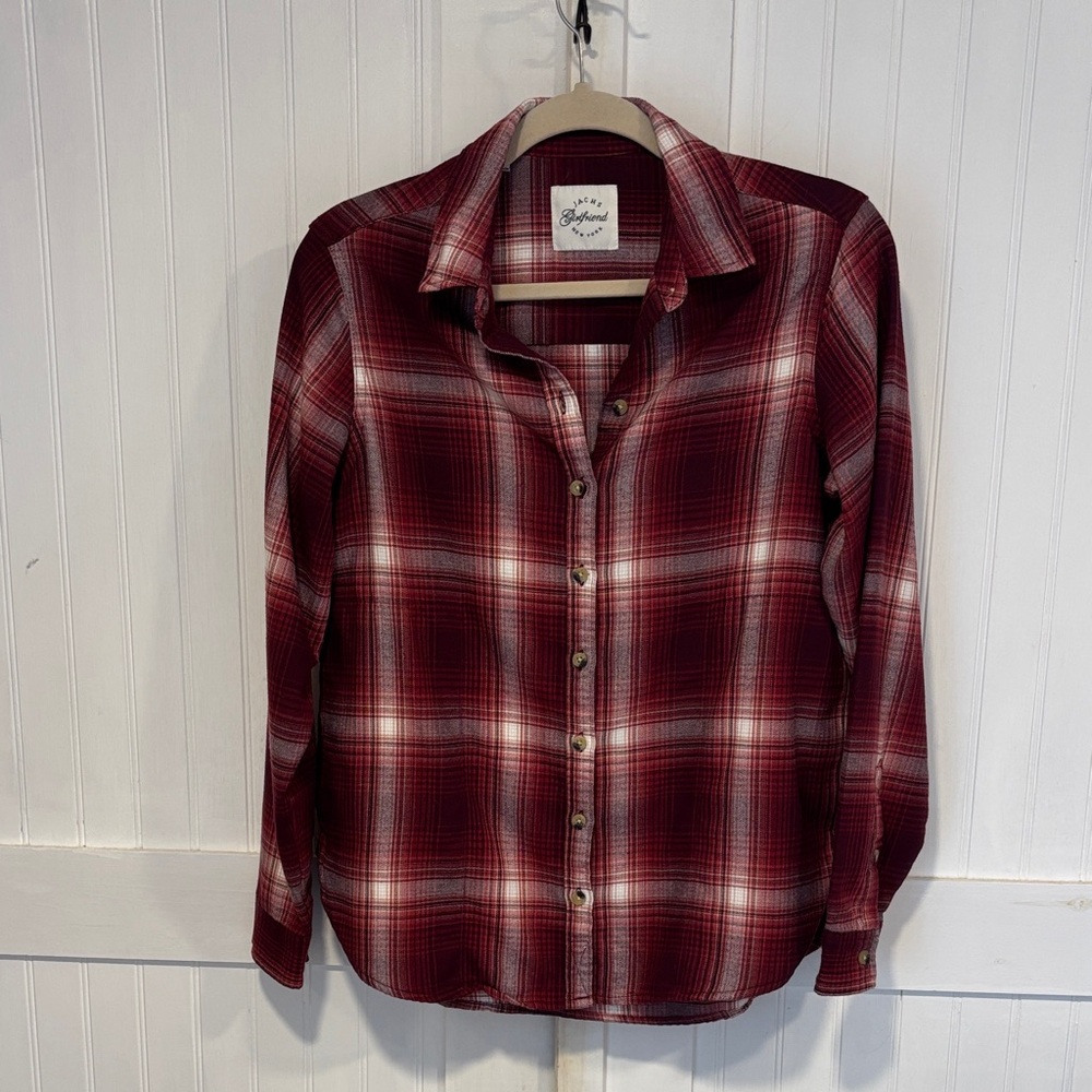 JACHS Girlfriend girls maroon & red Plaid long Sleeve  Shirt size XL women’s S